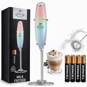 Zulay Kitchen Milk Frother Gradient PinkBlue Handheld Mixer NEW 4Duracell Batt